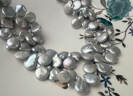 10-11 x 12-13 mm Top Drilled Teardrop Coin Freshwater Pearl Beads Silver Gray OR Champagne, Genuine Cultured Coin Pearl Beads #583