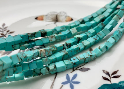 4 mm Turquoise Beads Cube Shape Genuine Gemstone Loose Beads #2574