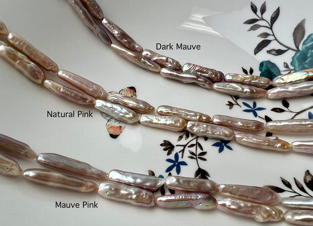 6-7x25 mm AAAA Natural Mauve Pink Biwa Stick Freshwater Pearl Beads Genuine Super High Luster Unique Pink Long Biwa Coin Pearls #P2462