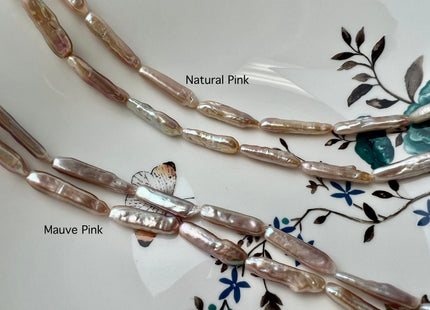 6-7x25 mm AAAA Natural Mauve Pink Biwa Stick Freshwater Pearl Beads Genuine Super High Luster Unique Pink Long Biwa Coin Pearls #P2462