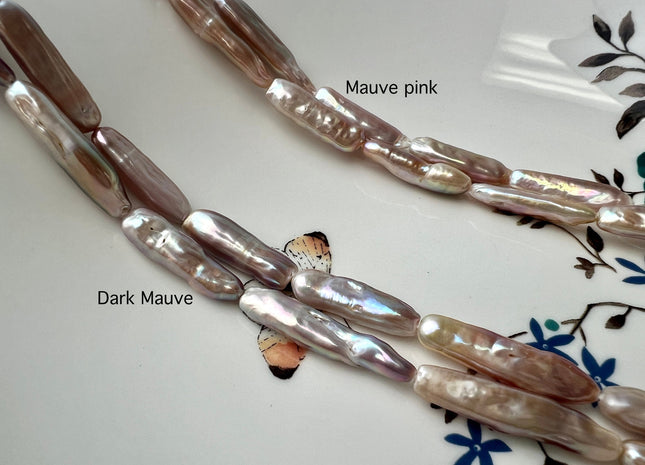 6-7x25 mm AAAA Natural Mauve Pink Biwa Stick Freshwater Pearl Beads Genuine Super High Luster Unique Pink Long Biwa Coin Pearls #P2462