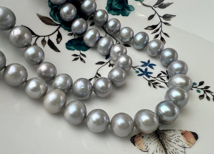17.5 Inches 10.5-12 mm AAA Gray Color Potato Freshwater Pearl Necklace Genuine Hand Knotted Bridal Pearl Necklace #P2482-B