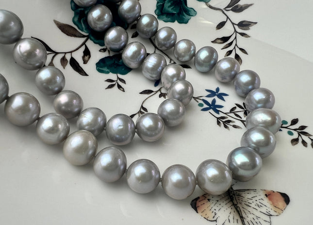 17.5 Inches 10.5-12 mm AAA Gray Color Potato Freshwater Pearl Necklace Genuine Hand Knotted Bridal Pearl Necklace #P2482-B