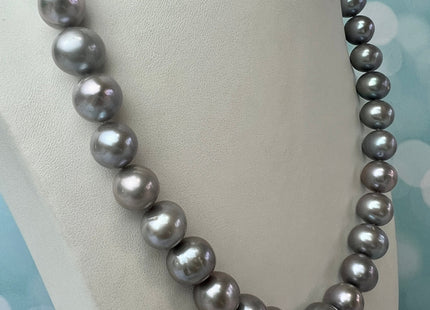 17.5 Inches 10.5-12 mm AAA Gray Color Potato Freshwater Pearl Necklace Genuine Hand Knotted Bridal Pearl Necklace #P2482-B