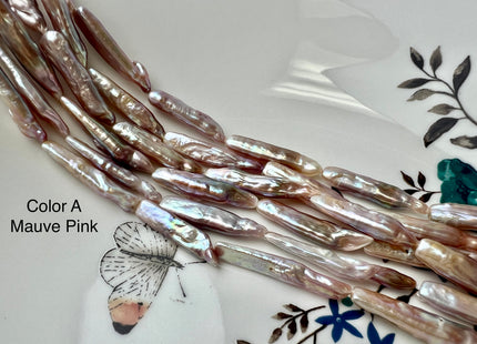 5-6x25 mm AA Natural Mauve Pink Biwa Stick Freshwater Pearls Genuine Natural Long Stick CoinPearls Freshwater Pearl Beads #P2463