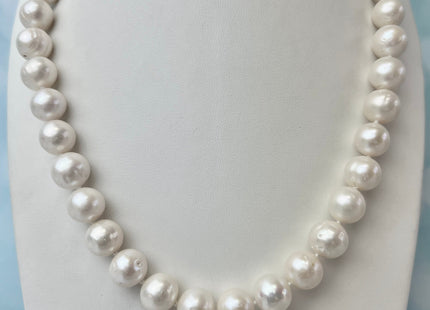 17.5 Inches 11-12 mm AA Natural White Potato Freshwater Pearl Necklace Genuine Hand Knotted Bridal Pearl Necklace #P2482-A