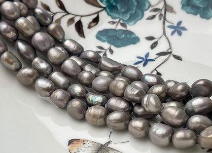 7x9 mm Charcoal Gray Color Rice Nugget Freshwater Pearl Beads Genuine Smooth Freshwater Rice Nugget Pearls 33 Pieces #P2488