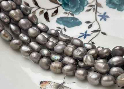 7x9 mm Charcoal Gray Color Rice Nugget Freshwater Pearl Beads Genuine Smooth Freshwater Rice Nugget Pearls 33 Pieces #P2488