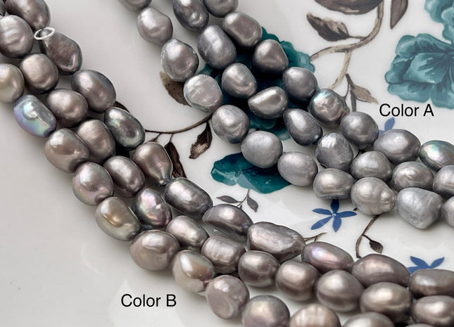 7x9 mm Charcoal Gray Color Rice Nugget Freshwater Pearl Beads Genuine Smooth Freshwater Rice Nugget Pearls 33 Pieces #P2488