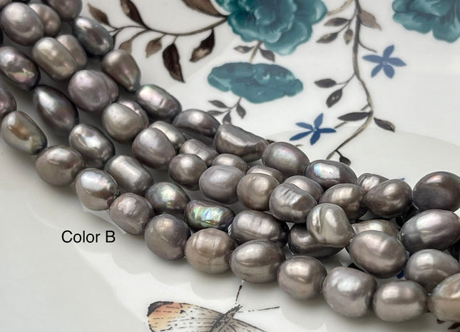 7x9 mm Charcoal Gray Color Rice Nugget Freshwater Pearl Beads Genuine Smooth Freshwater Rice Nugget Pearls 33 Pieces #P2488