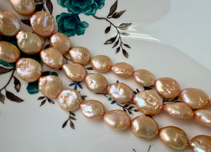 13-14 mm AA High Luster Light Champagne Flat Coin Freshwater Pearl Beads Genuine Freshwater Pearls #418