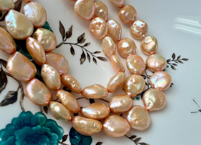 13-14 mm AA High Luster Light Champagne Flat Coin Freshwater Pearl Beads Genuine Freshwater Pearls #418