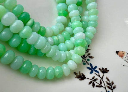 9-10 mm Natural Smooth Rondelle Parrot Green Opal Large Hole Gemstone Beads Hole Size 1.0mm Genuine Peruvian Green Opal 8 Inches #4412