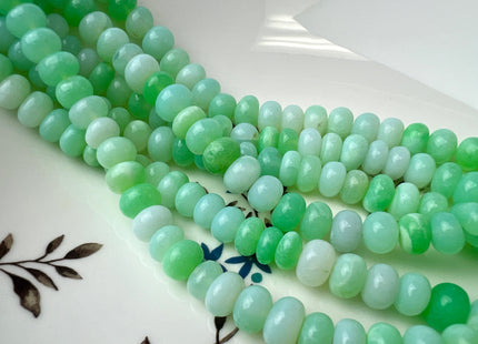 9-10 mm Natural Smooth Rondelle Parrot Green Opal Large Hole Gemstone Beads Hole Size 1.0mm Genuine Peruvian Green Opal 8 Inches #4412