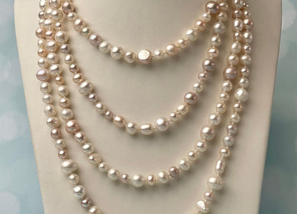 72 Inches 5-8 mm AAA Natural Mixed White Pink Potato Freshwater Pearl Necklace Bridal Pearl Necklace Genuine Pearl Long Necklaces #P2467