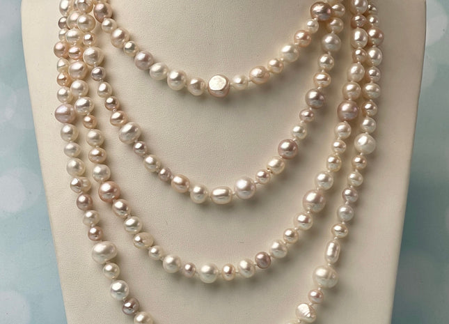 72 Inches 5-8 mm AAA Natural Mixed White Pink Potato Freshwater Pearl Necklace Bridal Pearl Necklace Genuine Pearl Long Necklaces #P2467