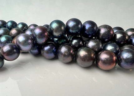12-14 mm AAA Large Hole Half Strand Rainbow Peacock Round Edison Freshwater Pearls Hole Size 2.1mm Genuine Edison Pearl 16 Pieces #P2470