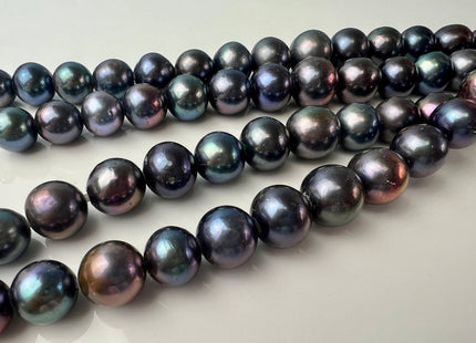 12-14 mm AAA Large Hole Half Strand Rainbow Peacock Round Edison Freshwater Pearls Hole Size 2.1mm Genuine Edison Pearl 16 Pieces #P2470