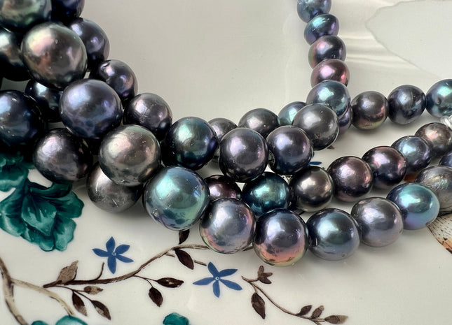 12-14 mm AAA Large Hole Half Strand Rainbow Peacock Round Edison Freshwater Pearls Hole Size 2.1mm Genuine Edison Pearl 16 Pieces #P2470