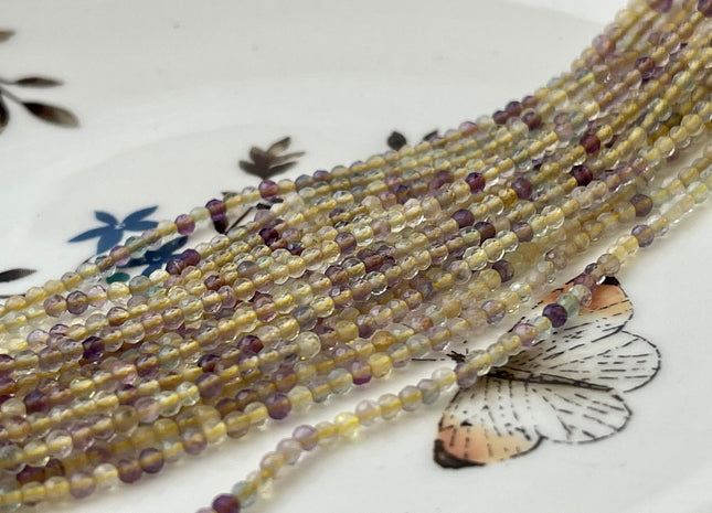 2 mm Faceted Round Tiny Yellow Fluorite Gemstone Beads Genuine Natural Fluorite Loose Beads 12.5 Inches Strand #4415