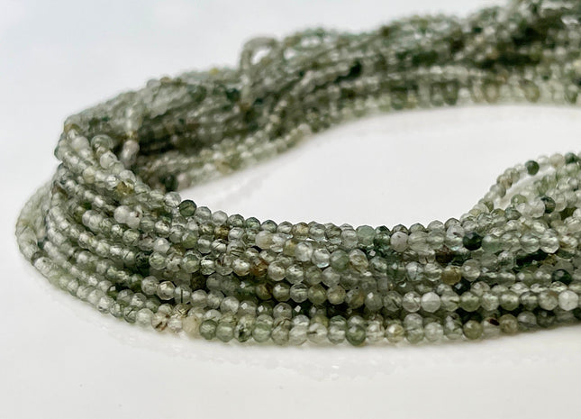 2 mm Faceted Round Tiny Green Moss Agate Gemstone Beads Genuine Natural Moss Agate Loose Beads 13 Inches Strand #4416