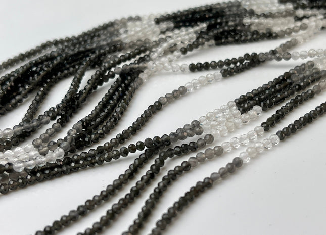 2 mm Faceted Round Tiny Shaded White Gray Black Quartz Gemstone Beads Genuine Natural Quartz Loose Beads 12.5 Inches Strand #4417