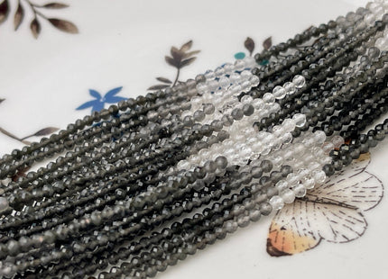 2 mm Faceted Round Tiny Shaded White Gray Black Quartz Gemstone Beads Genuine Natural Quartz Loose Beads 12.5 Inches Strand #4417