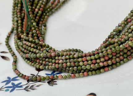 2.5 mm Faceted Round Tiny Green Brown Unakite Gemstone Beads Genuine Natural Unakite Loose Beads 12.5 Inches Strand #4419
