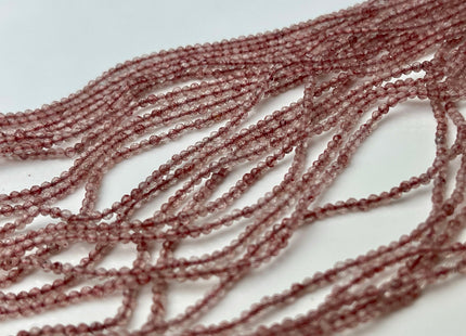 2 mm Faceted Round Tiny Pink Strawberry Quartz Gemstone Beads Genuine Natural Strawberry Quartz Loose Beads 13 Inches Strand #4420