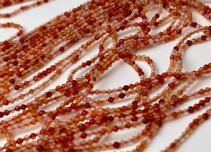 2 mm Faceted Round Tiny Shaded Orange Red Carnelian Gemstone Beads Genuine Natural Carnelian Loose Beads 13 Inches Strand #4422