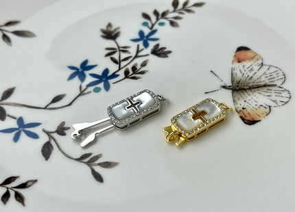 8x20 mm 925 Sterling Silver/Gold Extra Shiny Cross Shape Clasp Sterling Silver Findings Mother Of Pearl Silver Clasps #10284