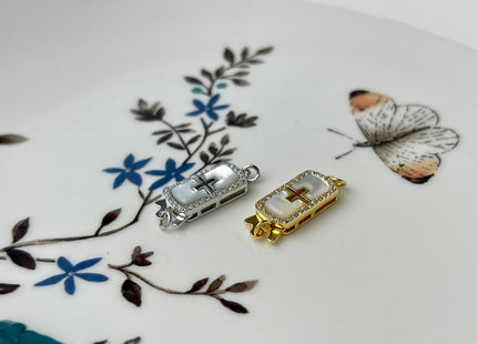 8x20 mm 925 Sterling Silver/Gold Extra Shiny Cross Shape Clasp Sterling Silver Findings Mother Of Pearl Silver Clasps #10284
