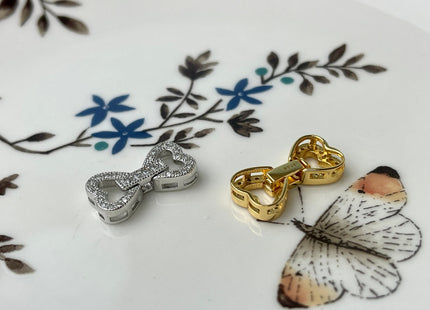 9x16 mm 925 Sterling Silver/Gold Shiny Heart Bowtie Shape Design Clasp Sterling Silver Findings With CZ Silver Clasps #10294