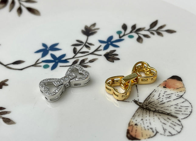 9x16 mm 925 Sterling Silver/Gold Shiny Heart Bowtie Shape Design Clasp Sterling Silver Findings With CZ Silver Clasps #10294
