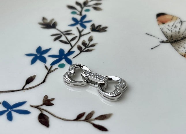 9x18 mm 925 Sterling Silver Shiny Heart Bowtie Shape Design Clasp Sterling Silver Findings With CZ Silver Clasps #10296
