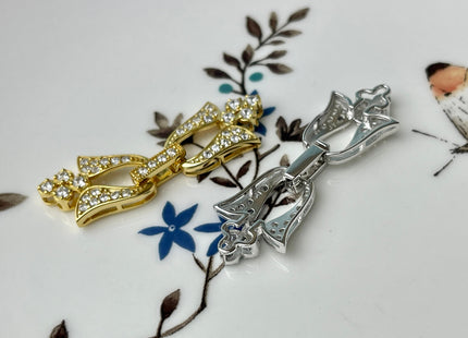 13x35 mm 925 Sterling Silver/Gold Shiny Floral Shape Design Clasp Sterling Silver Findings With CZ Silver Clasps #10298