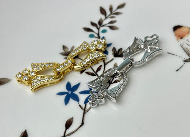 10x27mm 13x35mm 925 Sterling Silver/Gold Shiny Floral Shape Design Clasp Sterling Silver Findings With CZ Silver Clasps #10298