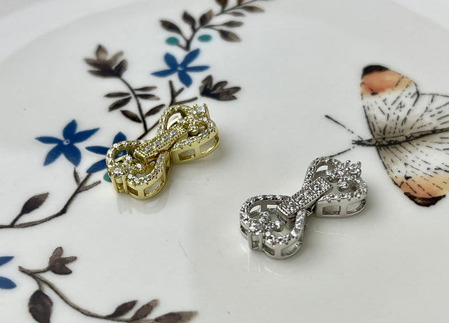 9x19 mm 925 Sterling Silver/Gold Shiny Floral Heart Bowtie Shape Design Clasp Sterling Silver Findings With CZ Silver Clasps #10300