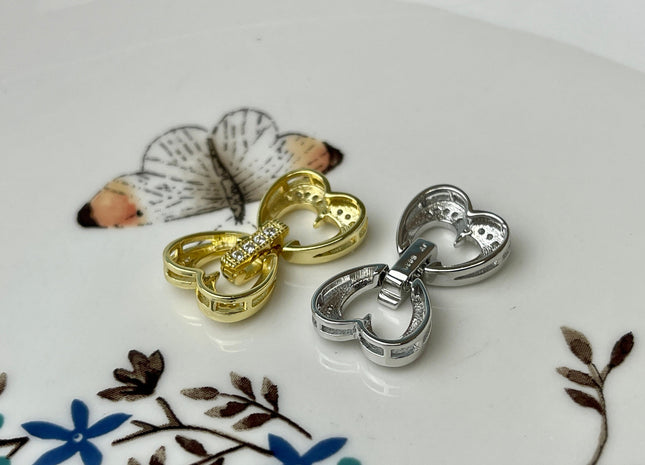 12x22 mm 925 Sterling Silver/Gold Shiny Heart Bowtie Shape Design Clasp Sterling Silver Findings With CZ Silver Clasps #10302