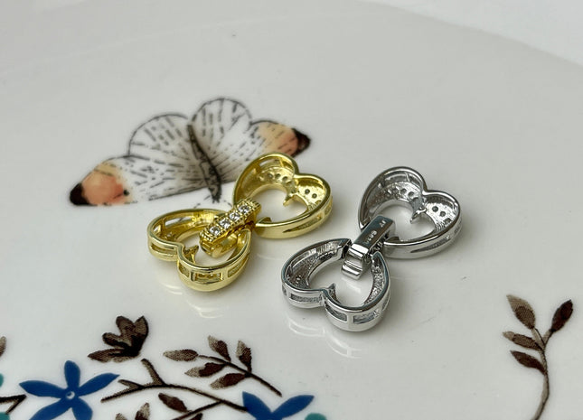 12x22 mm 925 Sterling Silver/Gold Shiny Heart Bowtie Shape Design Clasp Sterling Silver Findings With CZ Silver Clasps #10302