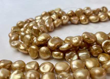 10-12 mm Half Strand High Luster Gold Color Keshi Nugget Freshwater Pearl Beads Center Drilled Keshi Nugget Pearls #P2196