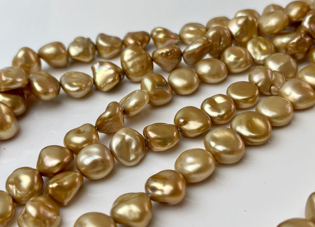 10-12 mm Half Strand High Luster Gold Color Keshi Nugget Freshwater Pearl Beads Center Drilled Keshi Nugget Pearls #P2196