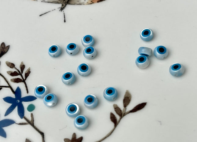 5 Pieces 4mm 6mm 8mm 10mm Blue Evil Eye Round Shape Natural Mother of Pearl Evil Eye Beads Genuine MOP Gemstones Loose Beads #4383