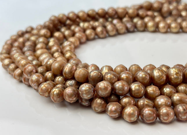 6-8 mm Rare Faceted Dark Champagne Color Potato Freshwater Pearl Beads Genuine Faceted Freshwater Pearls #P2471