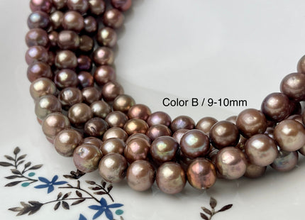 9-10mm AA Pinkish Copper Brown Off Round Freshwater Pearl Beads Genuine Dark Brown Potato Freshwater Pearls #P2491