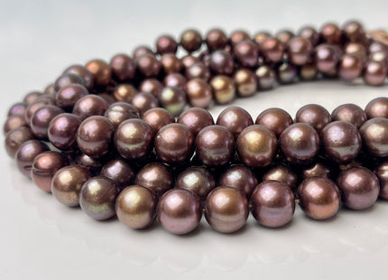 9-10mm AA Pinkish Copper Brown Off Round Freshwater Pearl Beads Genuine Dark Brown Potato Freshwater Pearls #P2491
