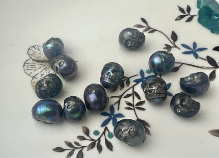 One Piece 9-10x11-13 mm Hand Carved Skull Peacock Genuine Freshwater Pearl Beads Temple Drilled For DIY Earring Pendant Jewelry #P2473