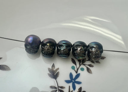 One Piece 9-10x11-13 mm Hand Carved Skull Peacock Genuine Freshwater Pearl Beads Temple Drilled For DIY Earring Pendant Jewelry #P2473