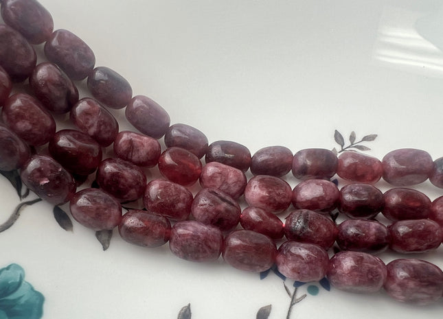 7x11 mm Red Color Dyed Jade Gemstone Beads Garnet Color Pebble Nugget Shape Loose Beads 15.5 Inches Strand #4428