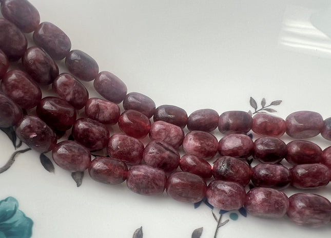 7x11 mm Red Color Dyed Jade Gemstone Beads Garnet Color Pebble Nugget Shape Loose Beads 15.5 Inches Strand #4428